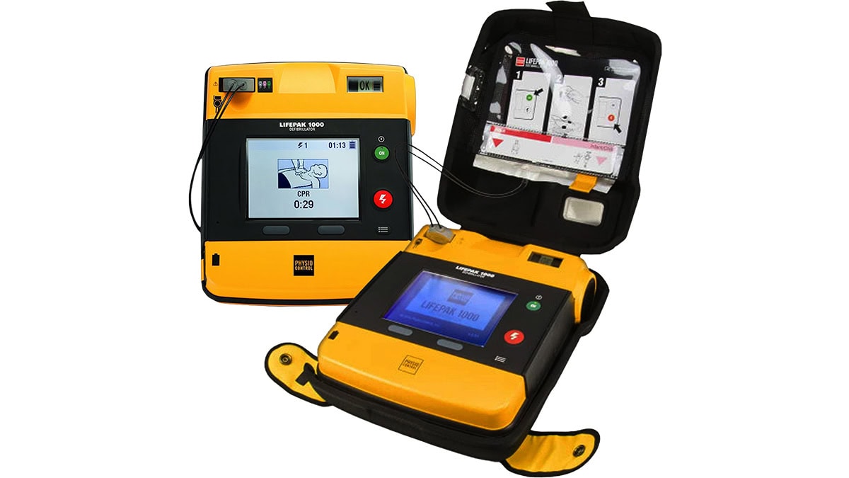 LIFEPAK 1000 on a cart with ECG readings